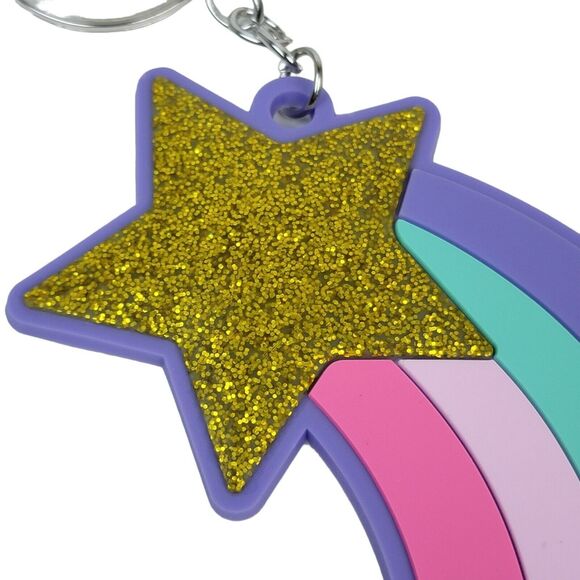 Rainbow Keychain Star Gold‎ Purple Pink Blue Gold Glitter Retro 80s 70s Gift - Picture 2 of 4